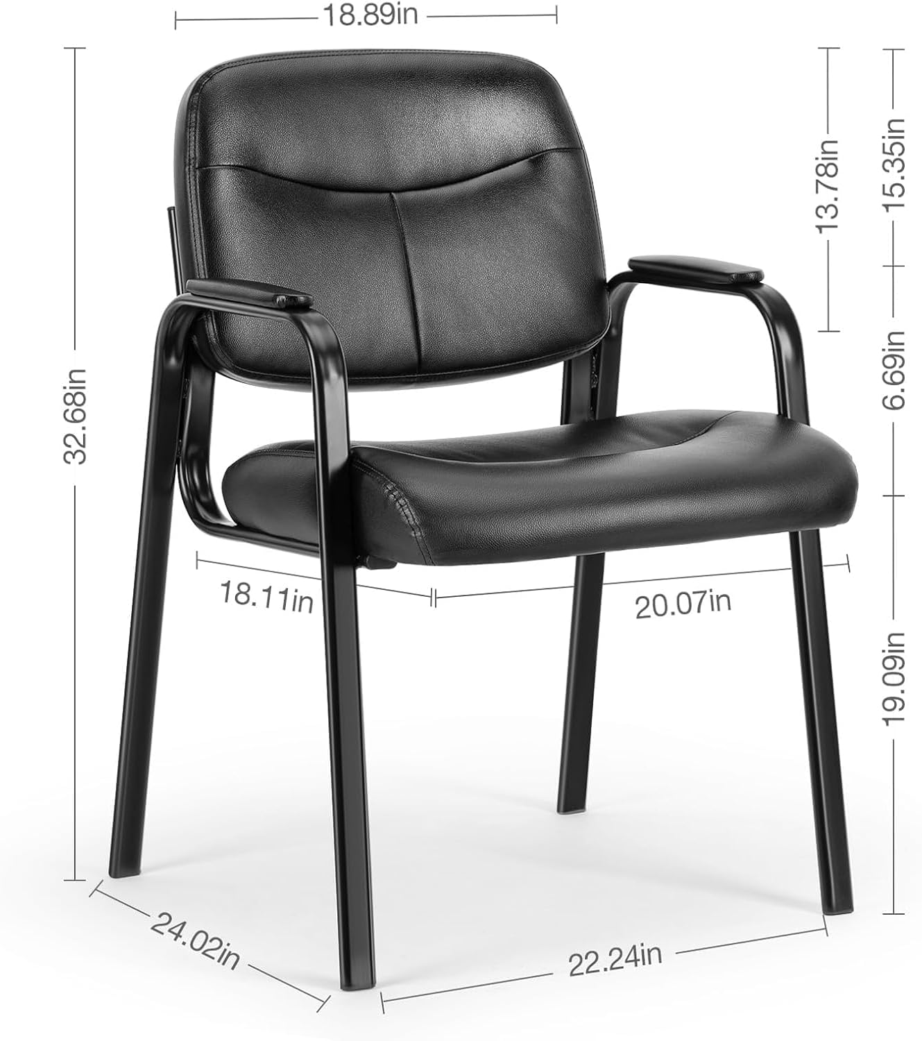 Set of 2 Black Leather Side Chairs with Padded Arms X60391