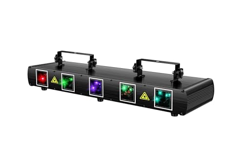 5 Beam Sound Activated DJ Party Lights RGBYC LED Music Projector with Remote Control DMX Q285