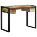 Rectangular Writing Desk with Drawers, Solid Mango Wood, Metal Frame, Brown C85149