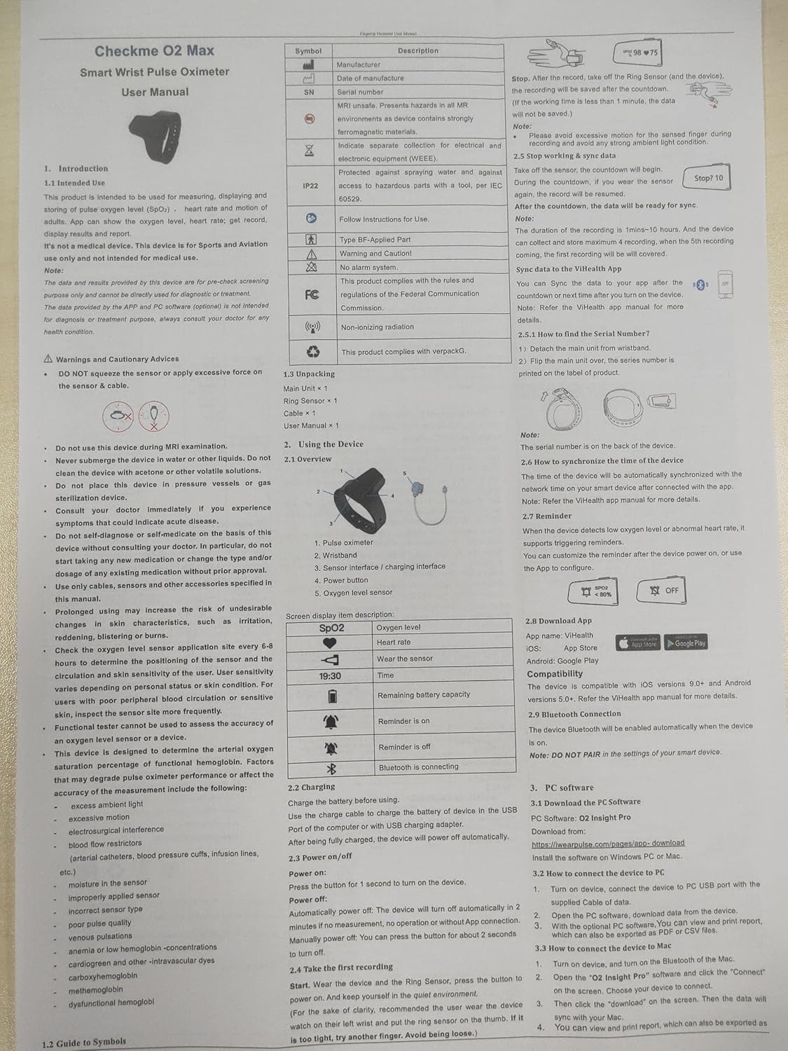 Continuous Wrist Pulse Oximeter with Bluetooth, 72 Hours Endurance Tracking SpO2 and Pulse Rate M431