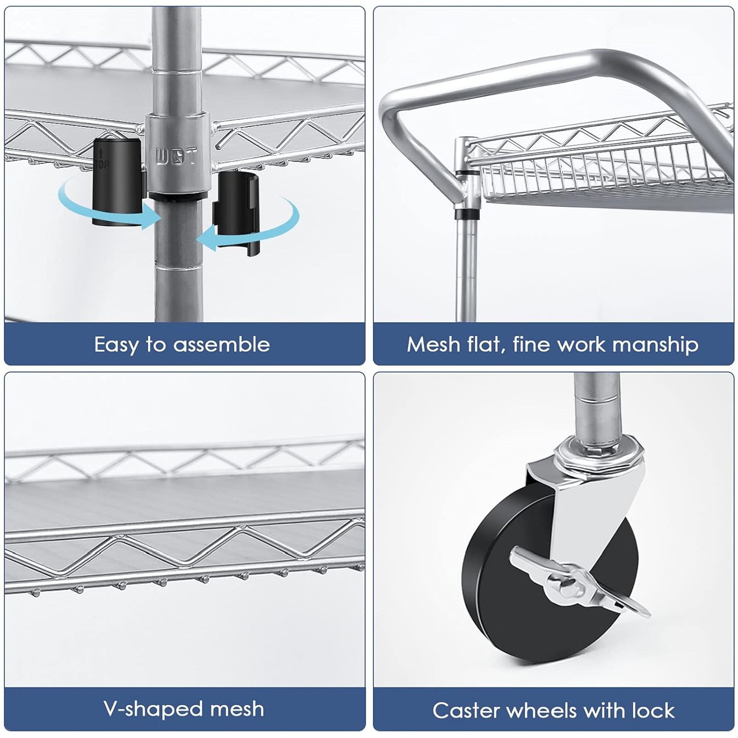 3 Tier Metal Rolling Utility Cart with Wire Shelving P296