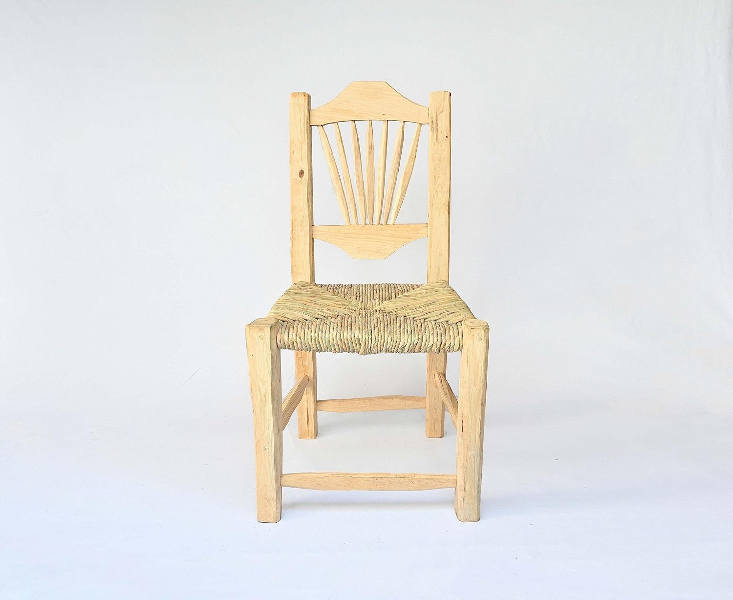 Set of 2 Handmade Wood Woven Chair with Natural Palm Fiber G41477