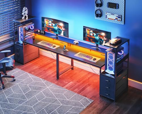 Carbon Fiber Black Gaming Desk with USB Charging Ports & LED Light Q492