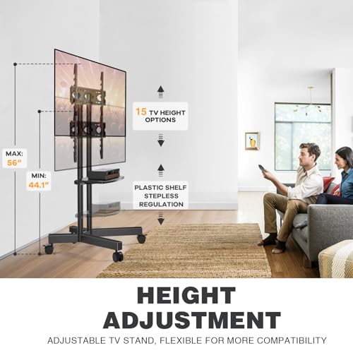 Mobile TV Stand with Wheels, Height Adjustable Rolling TV Cart with Laptop Shelf W8303