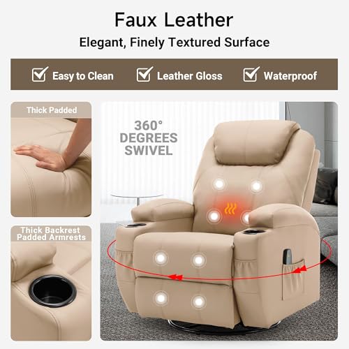 Recliner Chair with Massage and Heat, 360° Swivel, Remote Control and Cup Holder O122458