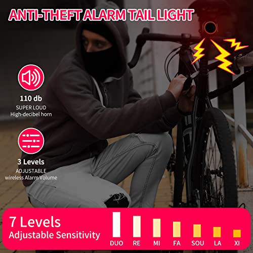 Bicycle Horn Bike Alarm Smart Bike Tail Light Rear Bike Light Waterproof Rechargeable Antitheft Alarm C7909