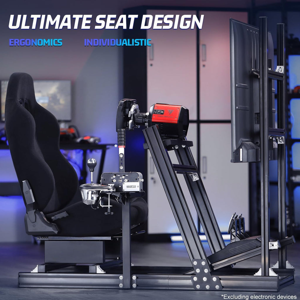 Racing Simulator Cockpit with Monitor Stand and Black Seat Q201