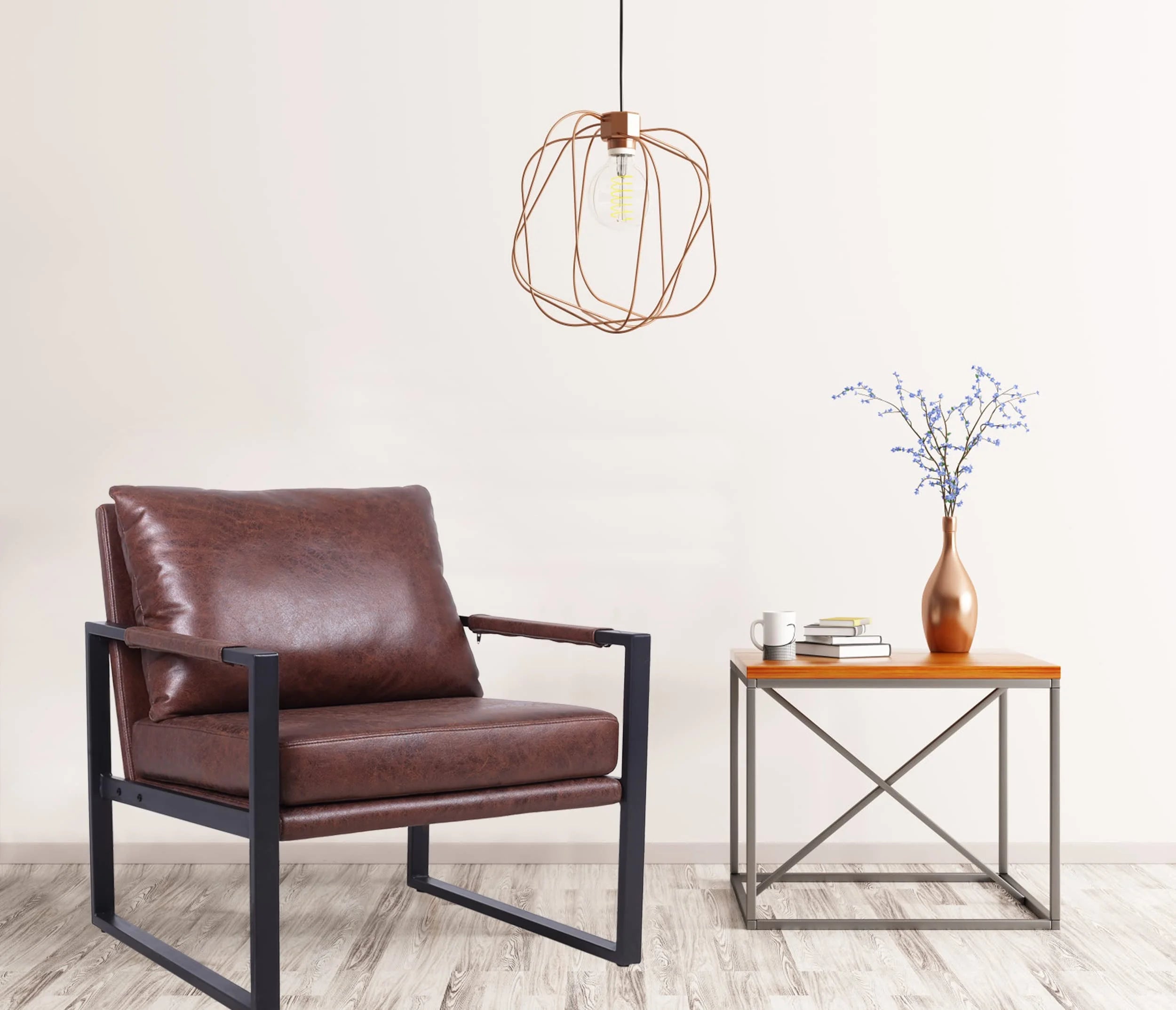 Brown Faux Leather Armchair with Metal Frame Z8621