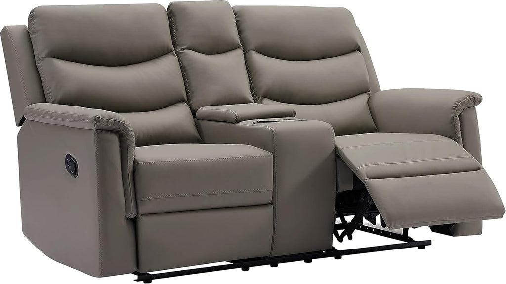 Grey Manual Double Reclining Loveseat Sofa with Storage Console J22193