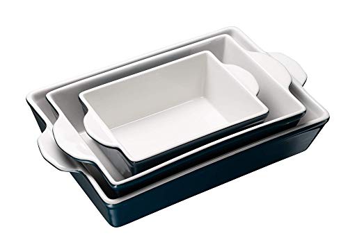 Set of 3 Navy Ceramic Casserole Dishes R776