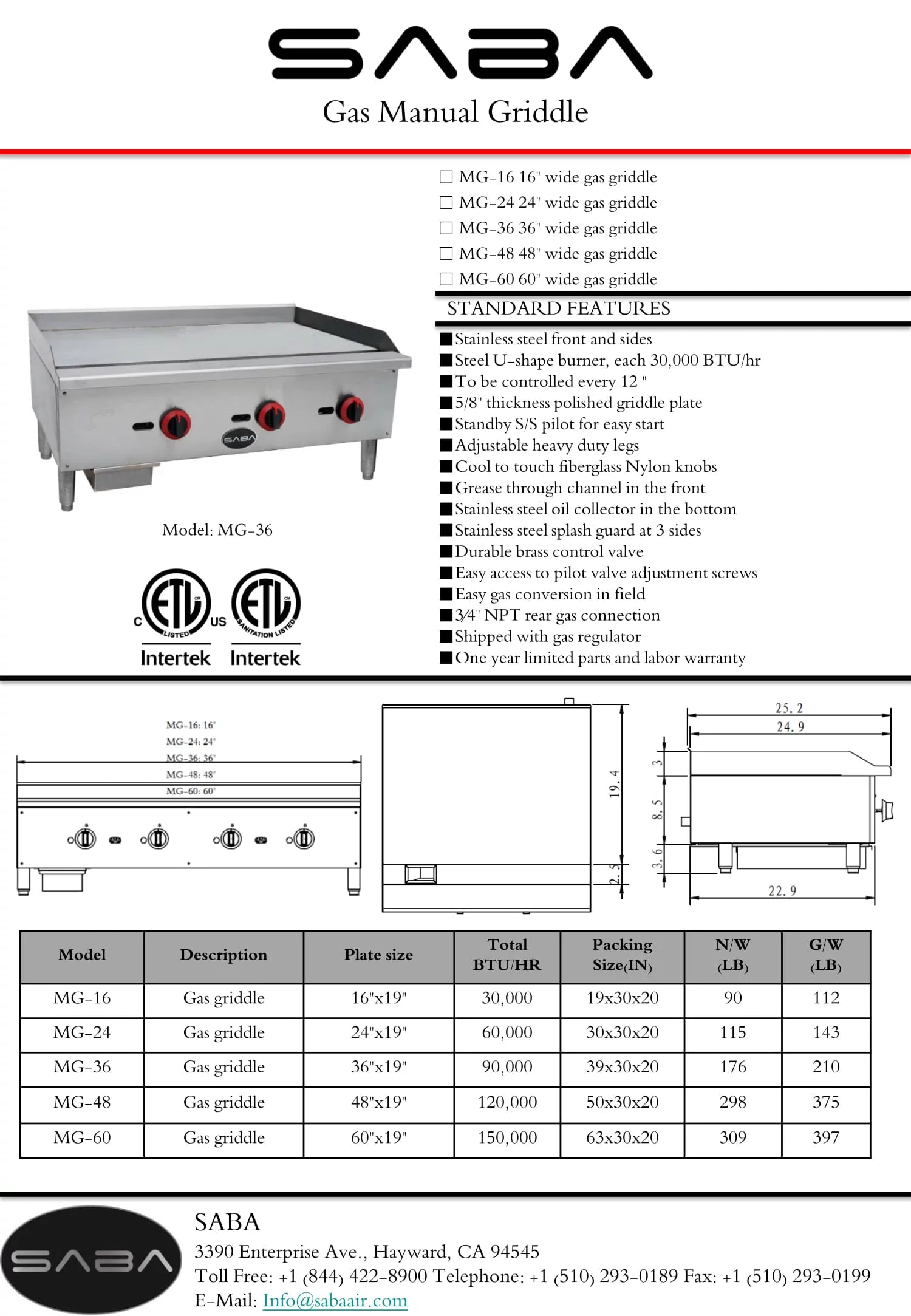 36" Commercial Stainless Steel Gas Griddle I632