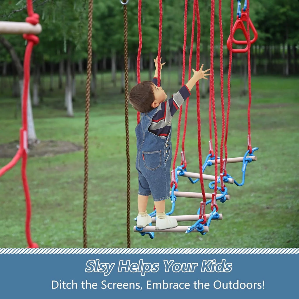 60FT Durable Ninja Slackline Kit with 10 Obstacles & Bag D4632