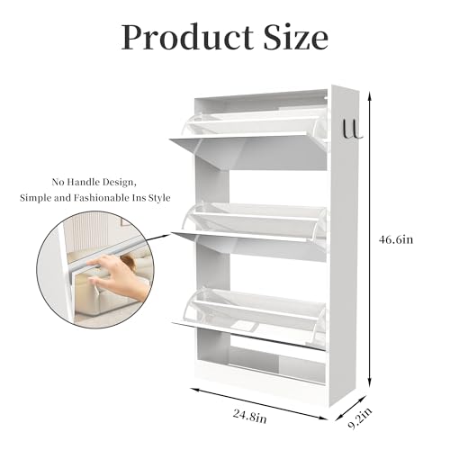 White 3 Tiers Slim Shoe Storage Cabinet U4523