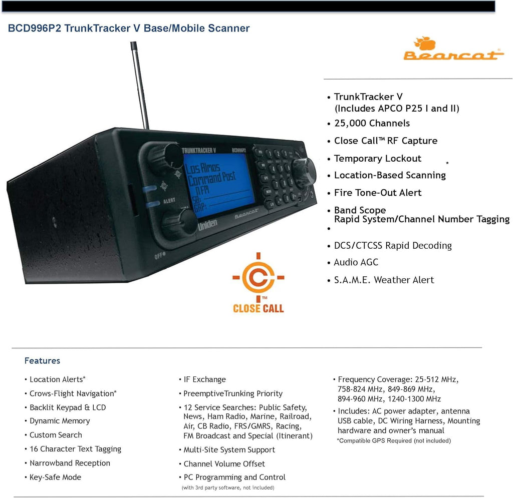 Digital Mobile TrunkTracker Scanner with External Communications Speaker U6358