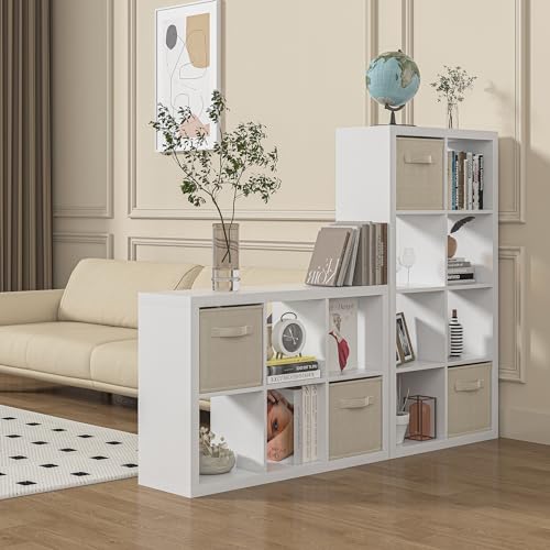 White Wood 9 Cube Storage Organizer with Bins C990474