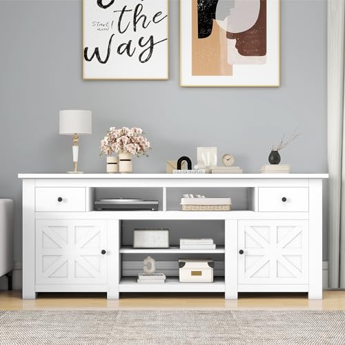 White Farmhouse TV Stand with Power Outlet H965