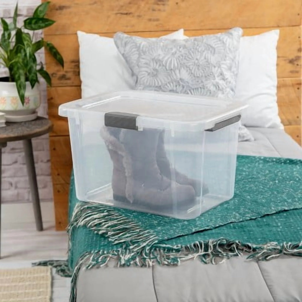 30qt Plastic Storage Tote with Hinged Lid W727733