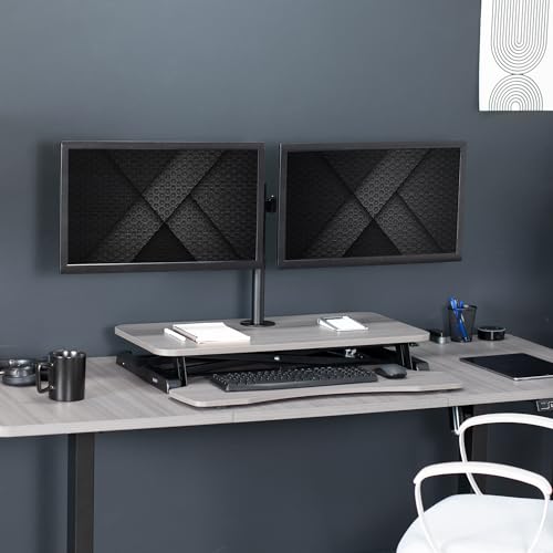 White 32 inch Height Adjustable Standing Desk Converter with Dual Monitor Stand Q9959