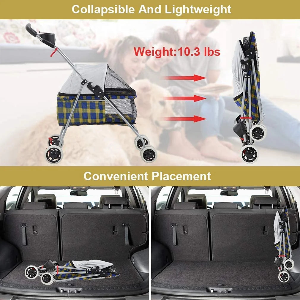 Yellow Plaid Pet Stroller F491