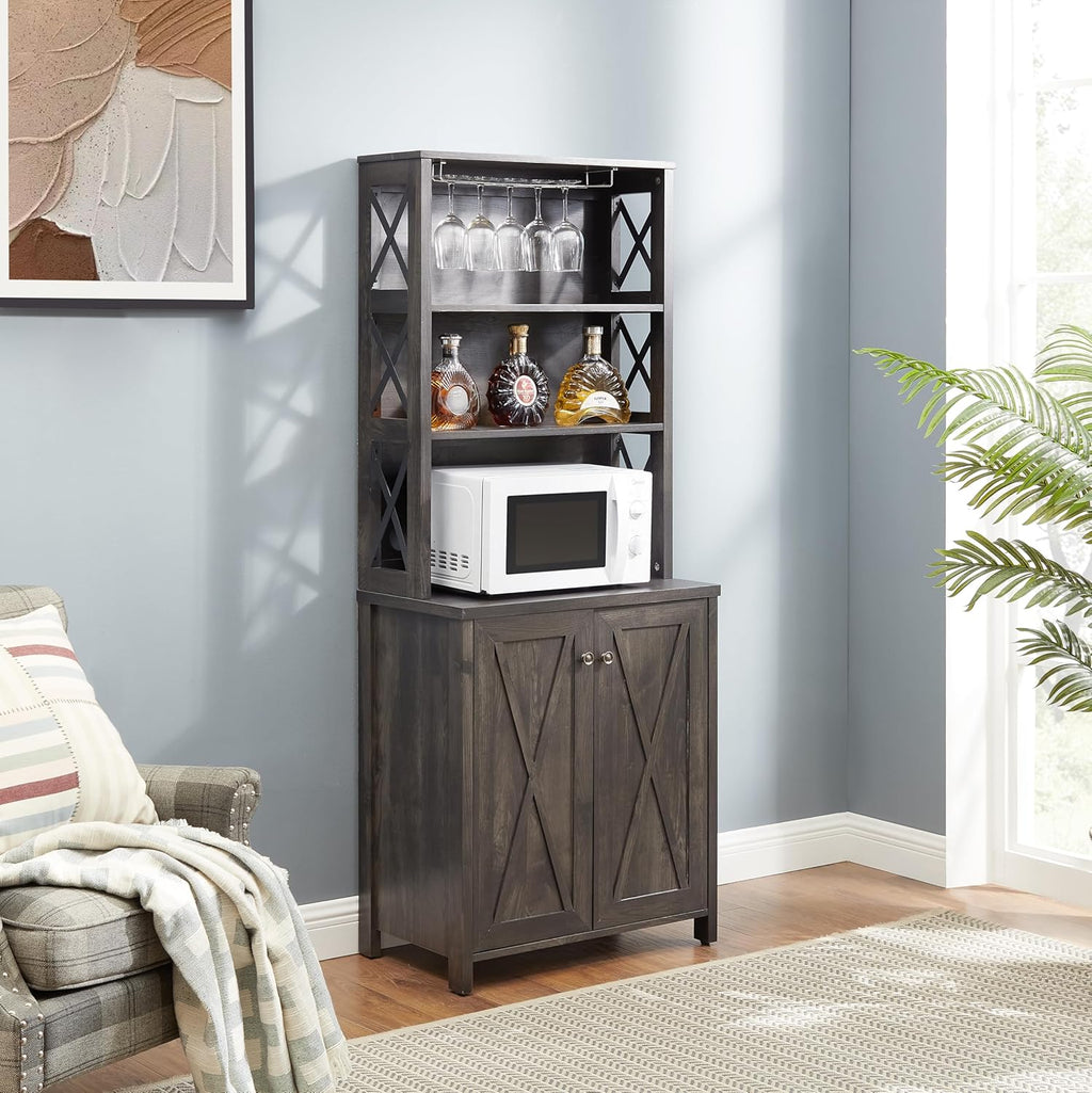 Charcoal Gray Coffee Bar Cabinet with Microwave Stand K48557