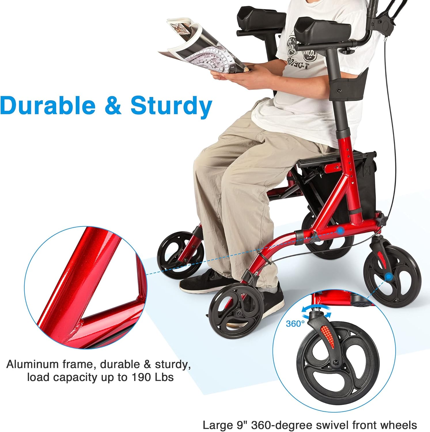 Upright Rollator Walker with Seat 4 Wheels 300 Lbs Z1325