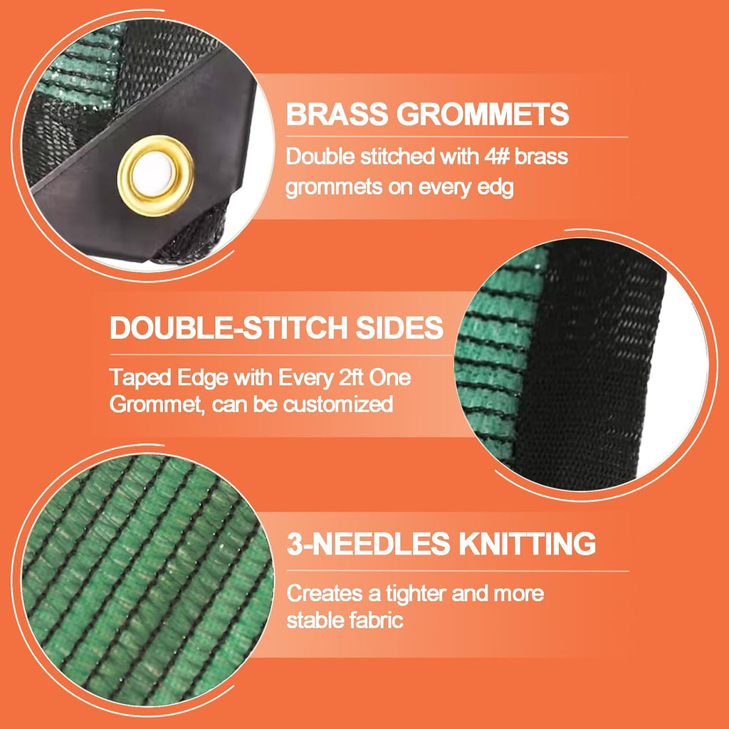 70% Green Shade Cloth Taped Edge with Grommets 20 ft X 10 ft J68446