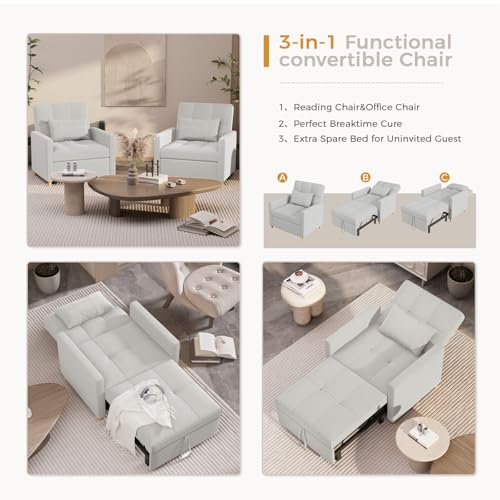Light Grey 3-in-1 Convertible Sofa Bed with Throw Pillow B27929