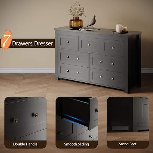 Black 7 Drawer Wood Dresser M9438