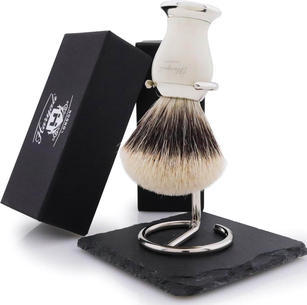 Badger Hair Shaving Brush with Ivory & Metal Colour Base O2460