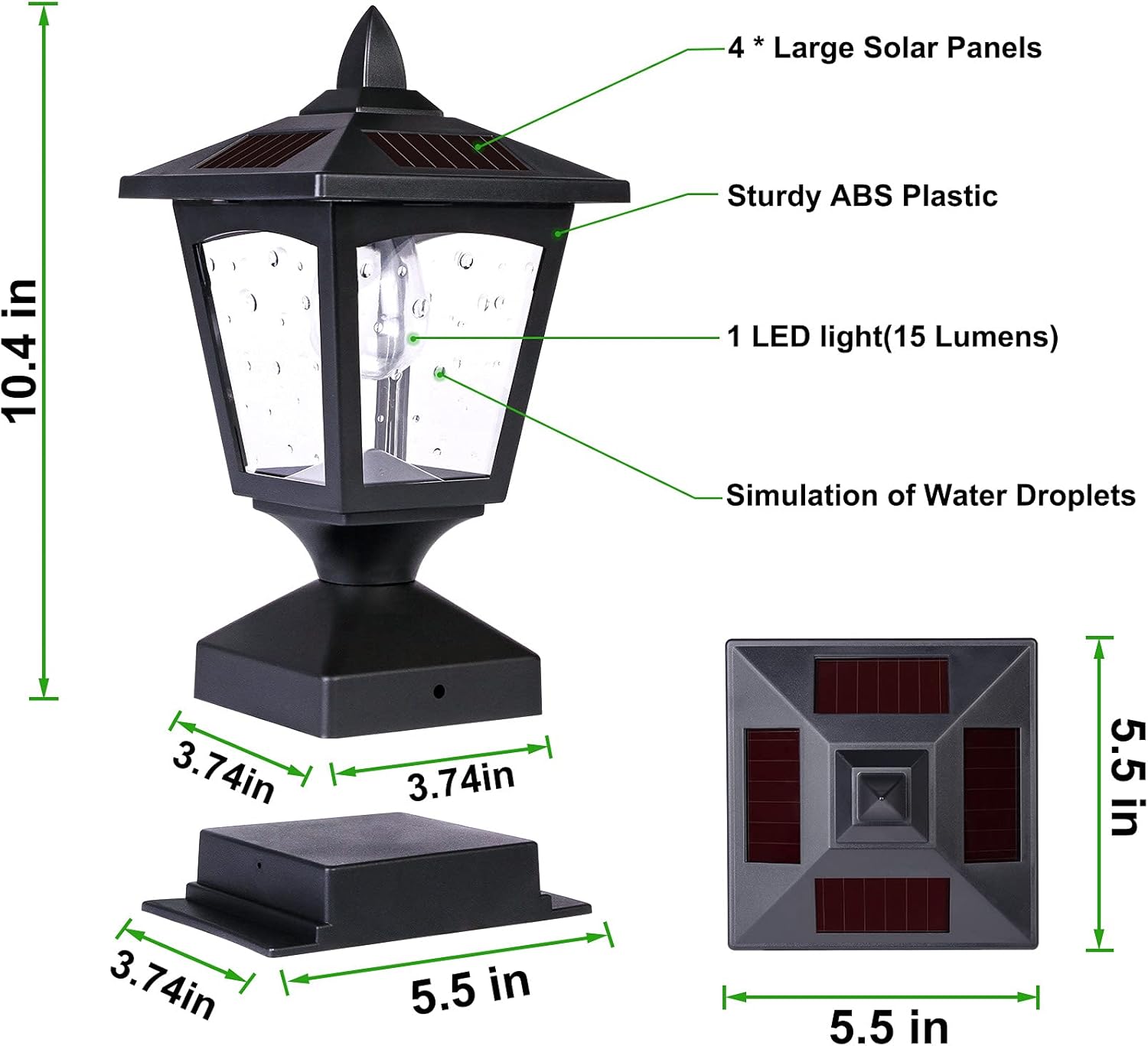 Black 15 Lumens Solar Post Lights (2 Pack) F313