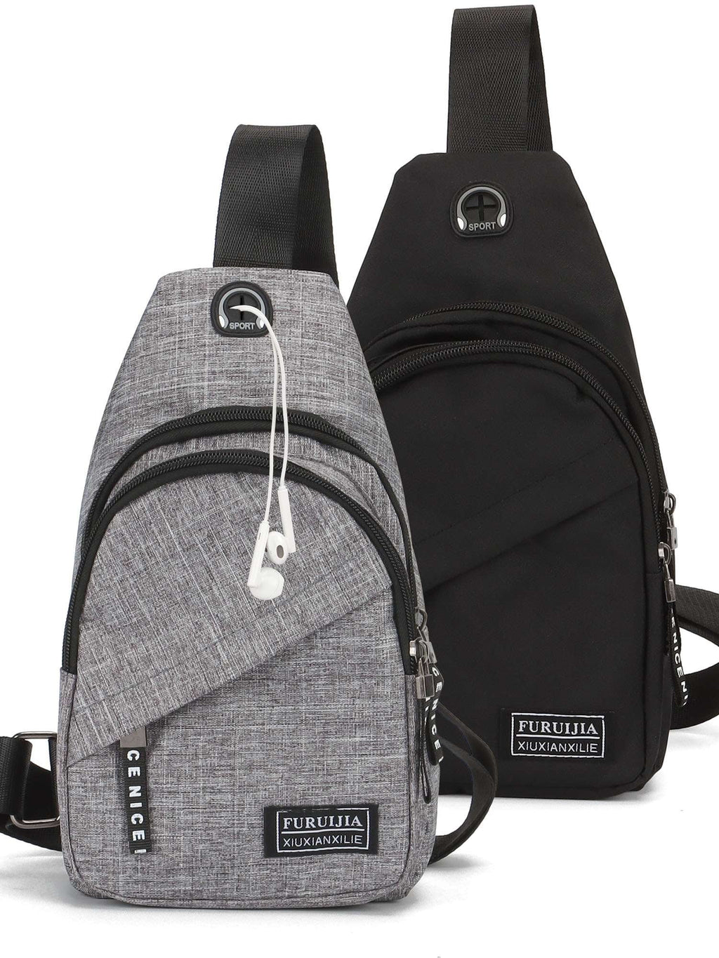 Small Casual Sling Bag Crossbody Backpack with Adjustable Shoulder Strap Black & Gray X3672