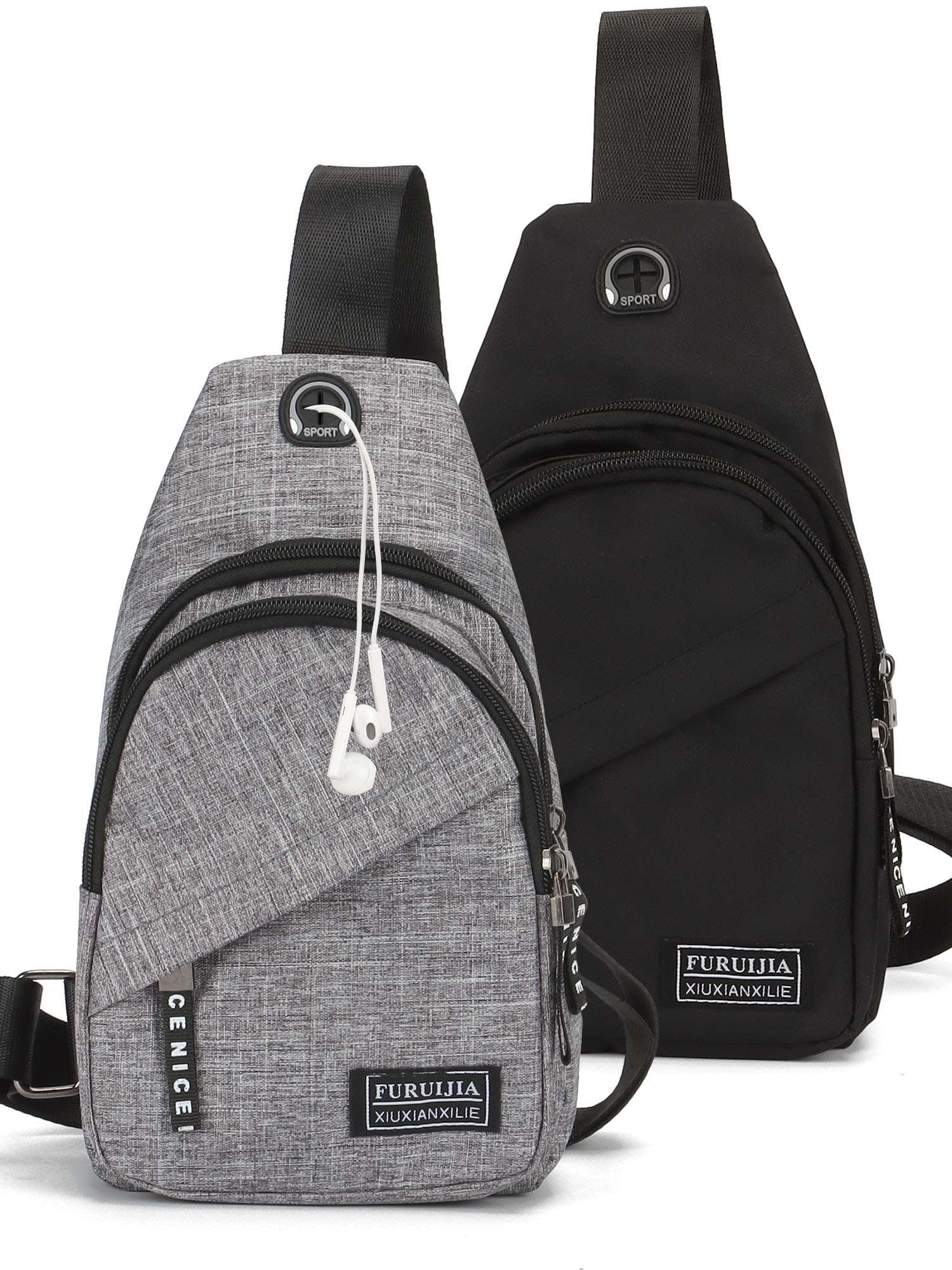 Small Casual Sling Bag Crossbody Backpack with Adjustable Shoulder Strap Black & Gray X3672