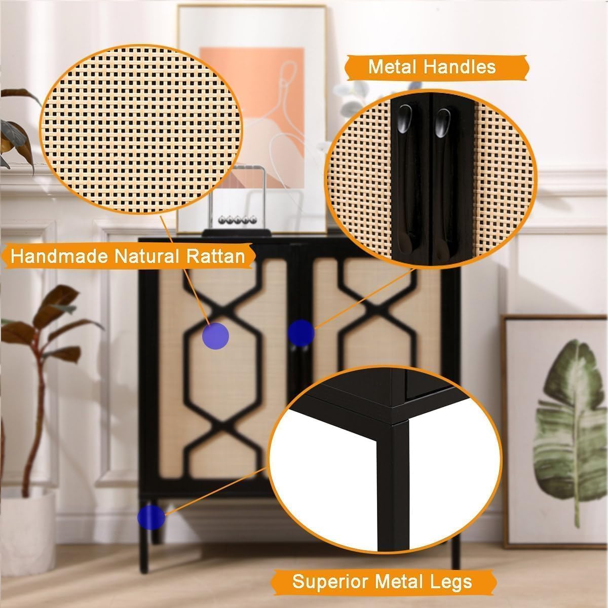 Rattan Sideboard Cabinet with Adjustable Shelf and 2 Doors M767970