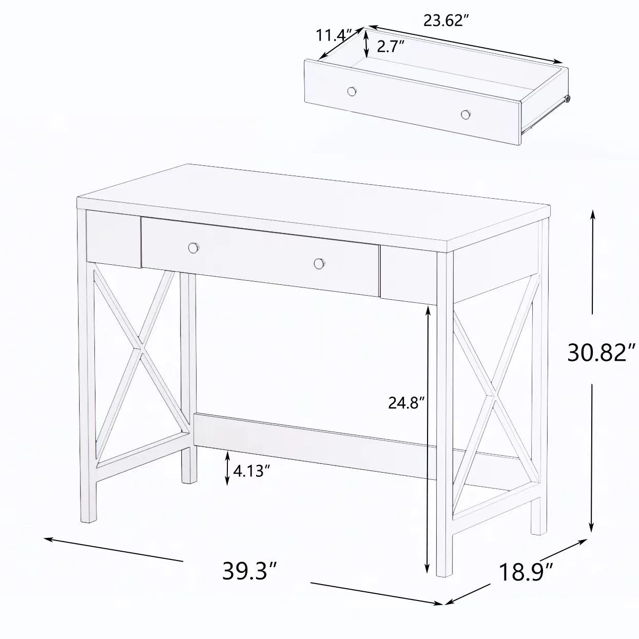 White Work Study Desk with Storage Drawer K200470