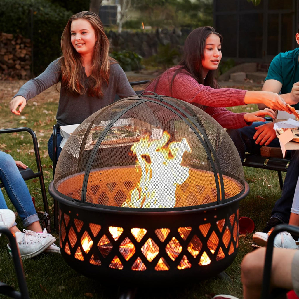 Heavy-Duty Fire Pit Spark Screen with Handle and Poker B8397