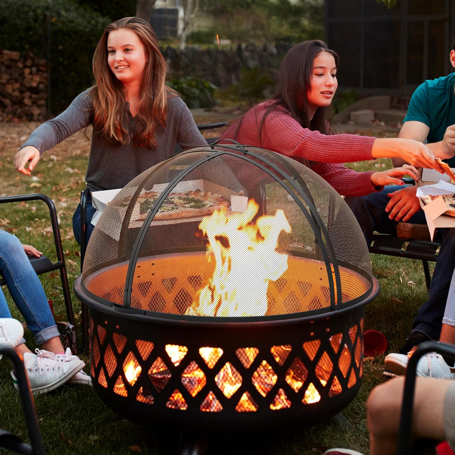 Heavy-Duty Fire Pit Spark Screen with Handle and Poker B8397