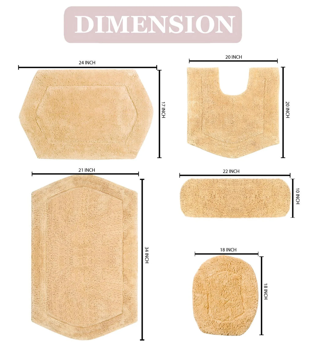 100% Cotton Tufted Bath Rug, 5 Piece Set, Yellow X4827