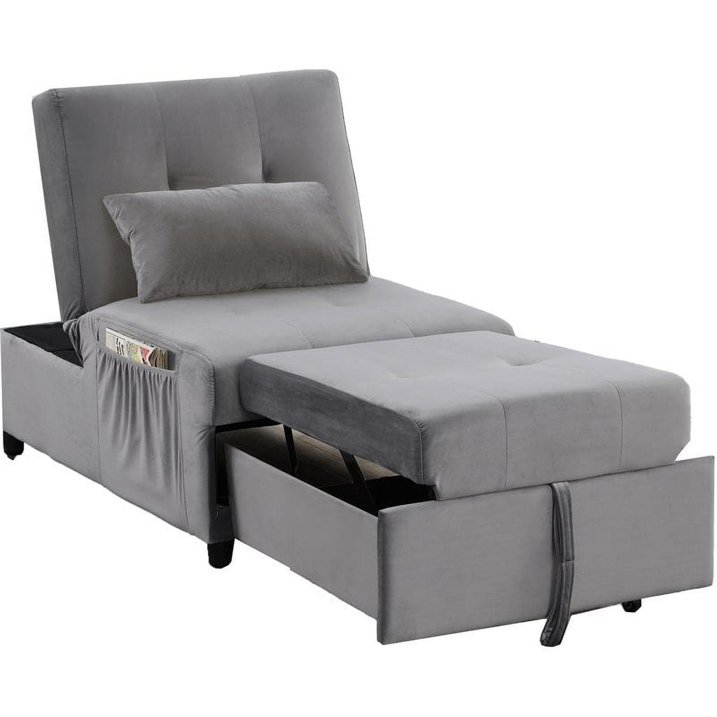 Velvet Adjustable Sleeper Lounge Chaise in Gray S62418