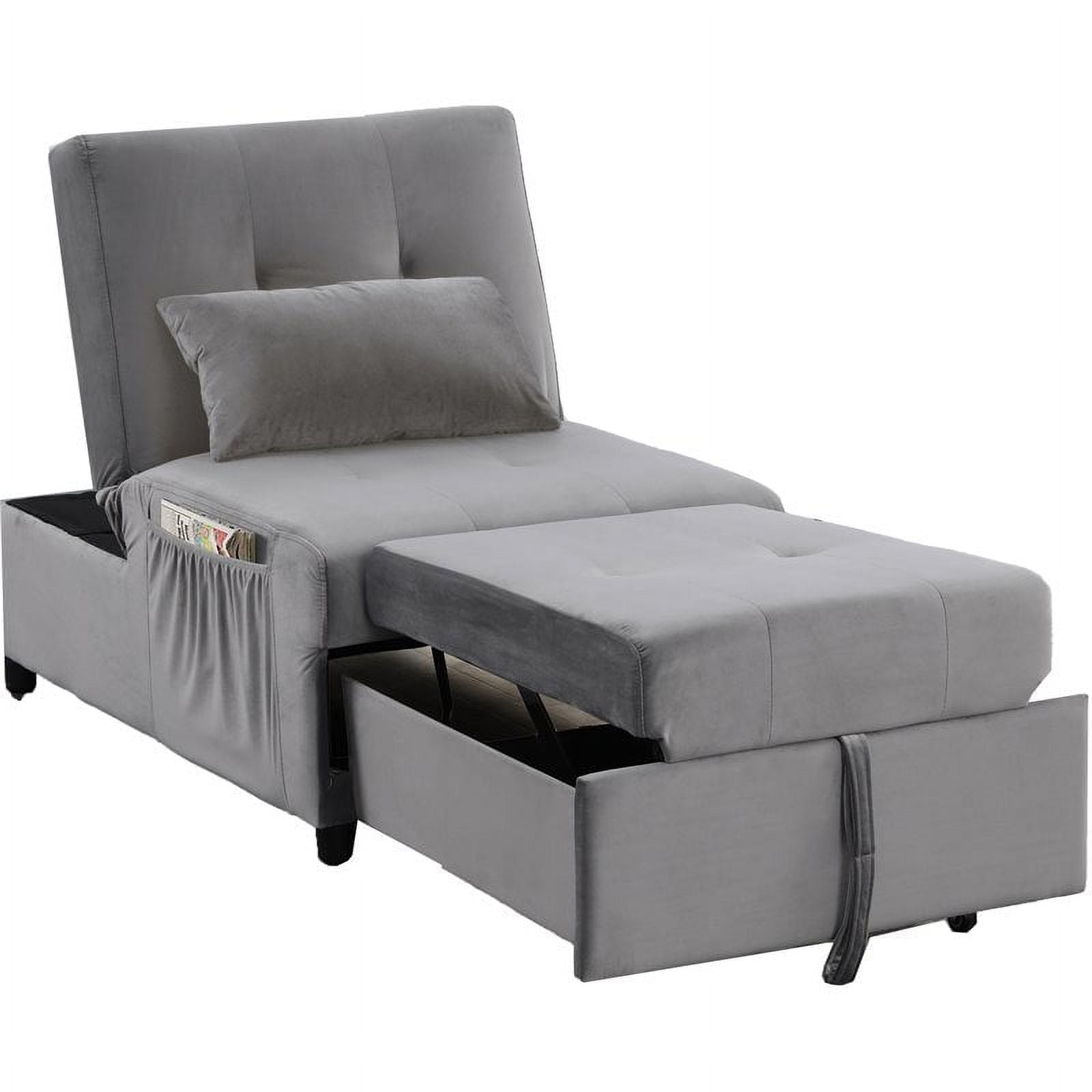 Velvet Adjustable Sleeper Lounge Chaise in Gray S62418