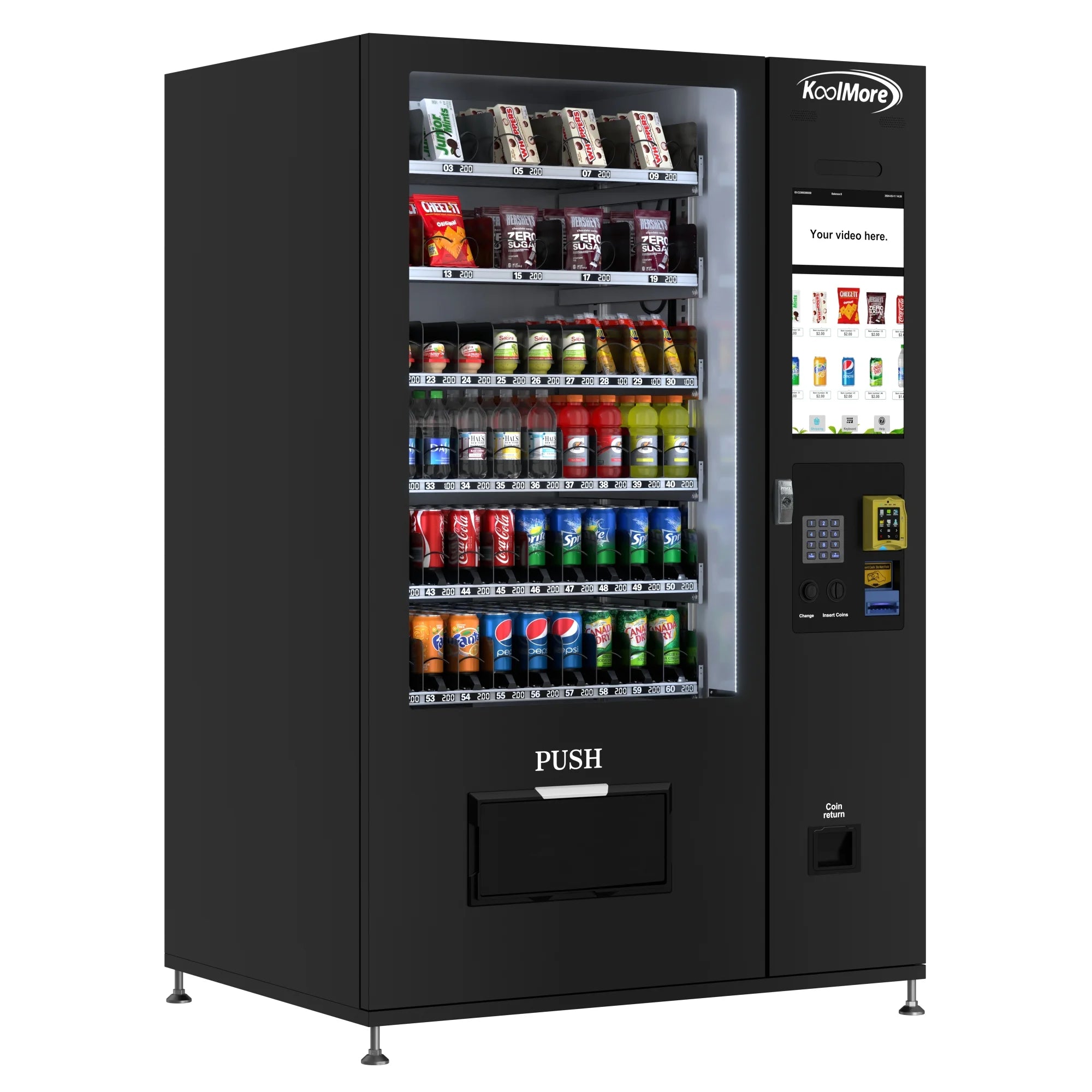 Refrigerated Snack Vending Machine with 60 Slots and 22 Inch Touch Screen in Black J901