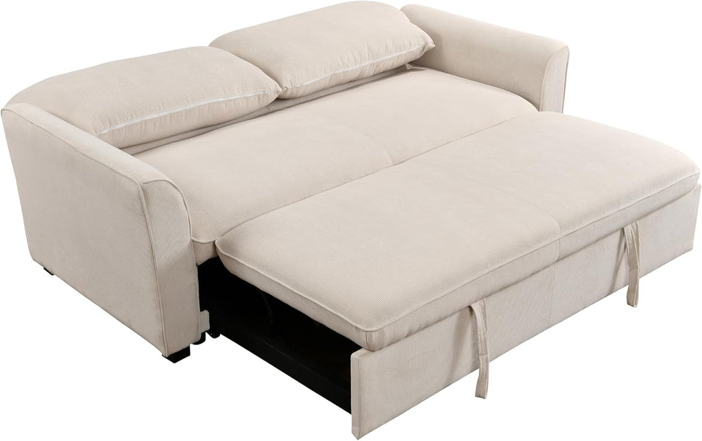 Beige 78 Inch Convertible Sleeper Sofa Bed with Pullout Bed D24352