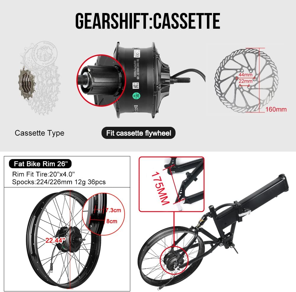 48V 1000W Rear Hub Motor Ebike Conversion Kit for 26 Fat Tire Bikes N5903
