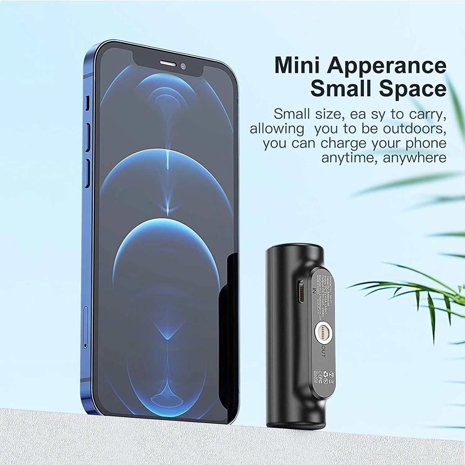 3 in 1 Magnetic 3000mAh Mini External Battery Pack Portable Charger with 3 Plugs (Black) B2944