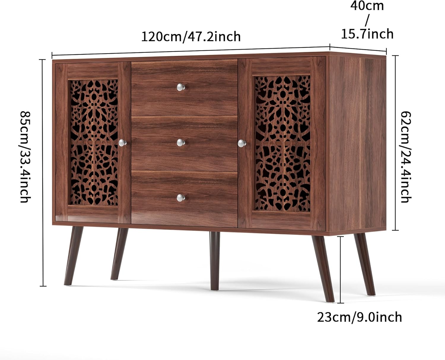 Wood Coffee Bar Cabinet with 3 Drawers & 2 Doors, Adjustable Shelf Z877774