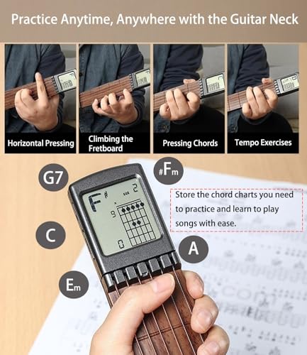 Portable Guitar Chord Practice Tool with Rotatable Chords Chart Screen P200
