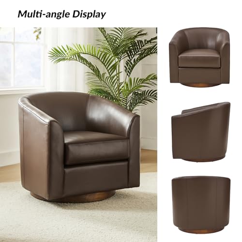 Brown Genuine Leather Swivel Barrel Chair Set of 2 F5441