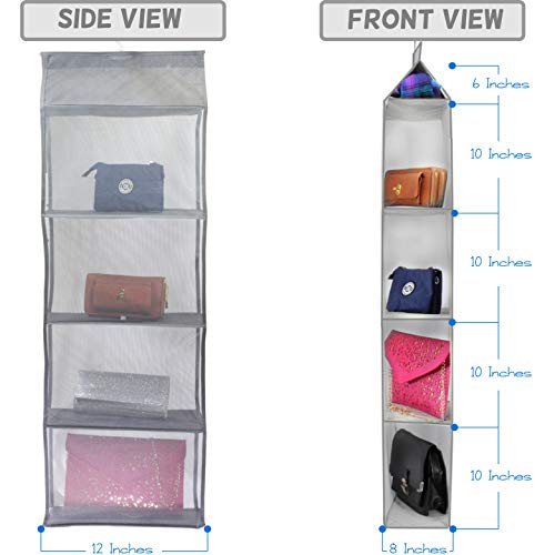 XL Size Hanging Handbag Purse Organizer, 2 Pack, 10 Shelves Total, Grey O8218