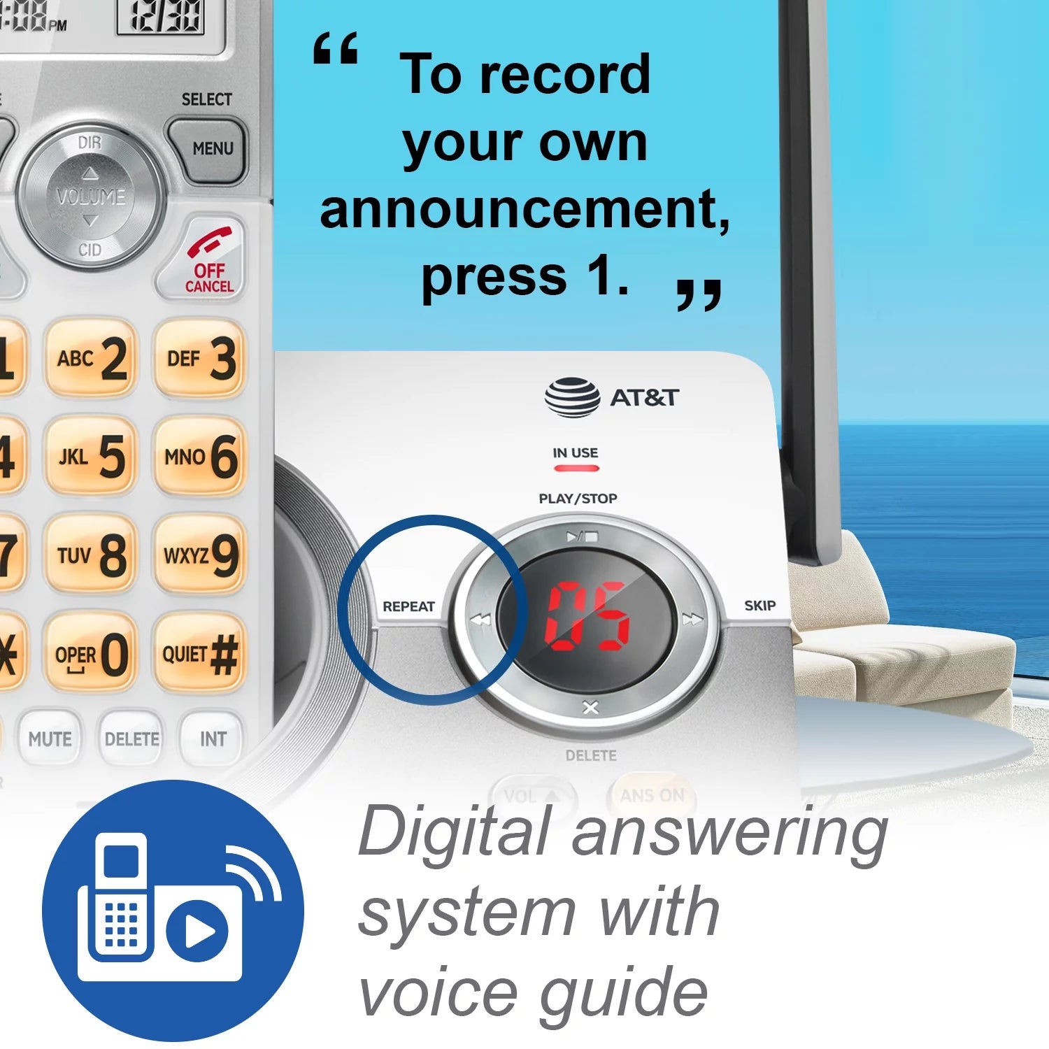 4-Handset Cordless Phone with Answering System and Call Block (White/Silver) T160421