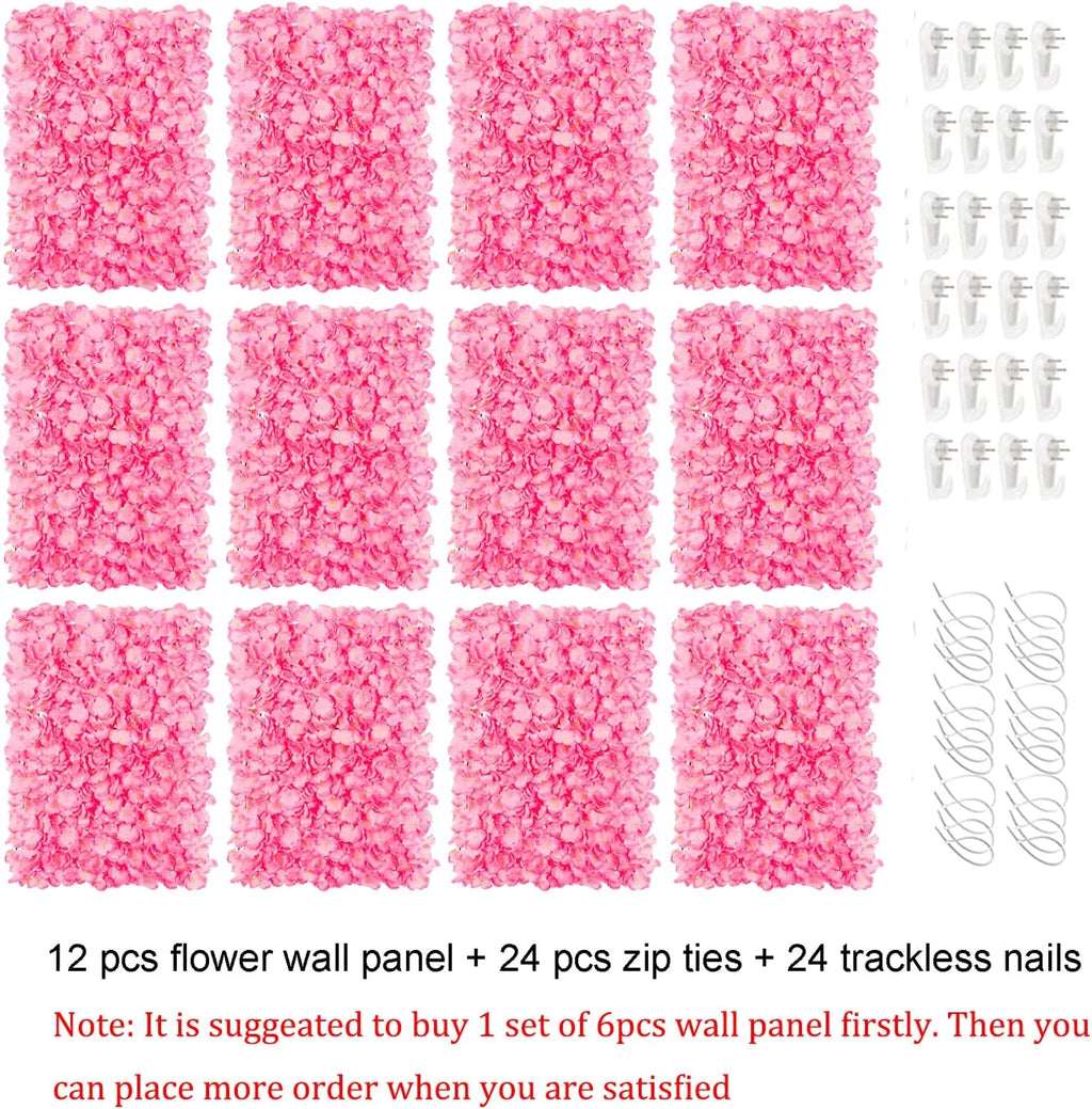 12 Pack Pink Artificial Hydrangea Floral Wall Panels 24×16" D559510