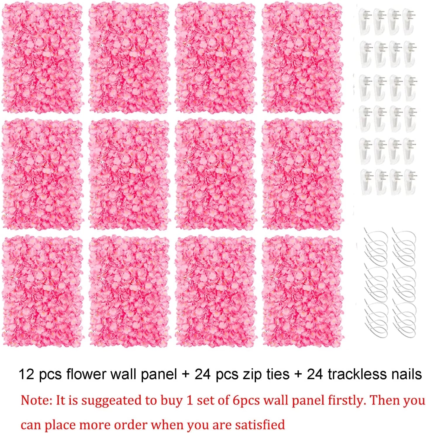 12 Pack Pink Artificial Hydrangea Floral Wall Panels 24×16" D559510